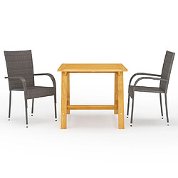 Salle à manger de jardin 3 pcs,Table et chaise à dîner Marron -MN97724