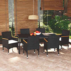 Maison Chic Ensemble à manger d'extérieur 7 pcs avec coussins,Salon de jardin,Mobilier de jardin Résine tressée Noir -GKD808535