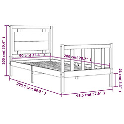 vidaXL Cadre de lit sans matelas noir 90x200 cm bois de pin massif pas cher