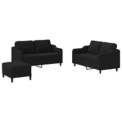 vidaXL Ensemble de canapés 3 pcs avec coussins Noir Tissu