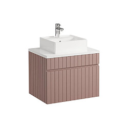 Vente-Unique Meuble de salle de bain suspendu strié rose avec vasque à poser - 60 cm - SATARA