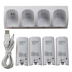 Station De Chargement + 4*2800mAh Batteries Pour Télécommande Wii Blanc