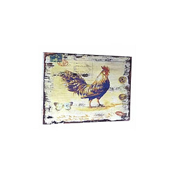 L'Héritier Du Temps Tableau Cadre Mural en Bois Massif avec Impression Motif Coq Poule Coloré 2,50x28x38cm