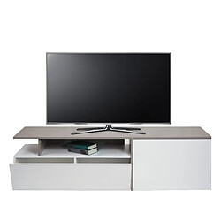 Mendler Meuble TV HWC-L34, Lowboard Table TV Sideboard Armoire TV Commode, bois 45x161x40cm Compartiment de rangement, aspect béton blanc