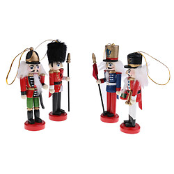 Figurine Casse-Noisette En Bois Décoration Marionnette 4pcs Rouge pas cher