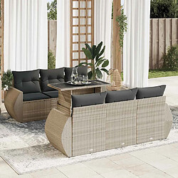 vidaXL Salon de jardin avec coussins 7 pcs gris clair résine tressée