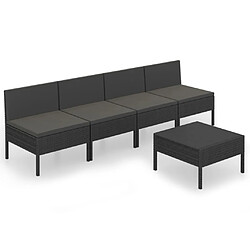 vidaXL Salon de jardin 5 pcs avec coussins résine tressée noir