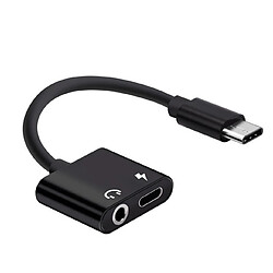 Wewoo Adaptateur USB-C / Type-C vers Jack 3.5mm Aux + USB-C / Type C Ecouteurs Chargeur Câble Audio pour Mi 8 Lite A2 L1130 noir