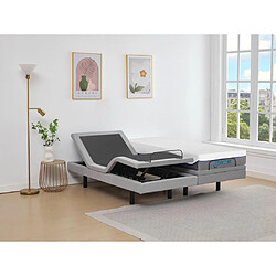 Vente-Unique Lit électrique de relaxation déco + matelas mémoire de forme - 2 x 90 x 200 cm - Tissu - Gris - MENASINA de DREAMEA