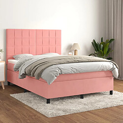 vidaXL Sommier à lattes de lit avec matelas Rose 140x190 cm Velours