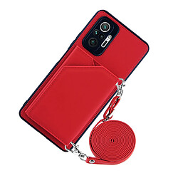 Coque en TPU + PU Peau caoutchoutée avec support et porte-cartes rouge pour votre Xiaomi Redmi Note 10 Pro/Redmi Note 10 Pro Max