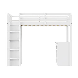 KOMHTOM Blanc enfant 90 x 200 cm lit superposé en bois avec casier et table d'ordinateur