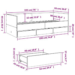 Vidaxl Lit de jour et tiroirs chêne sonoma 90x190 cm bois d'ingénierie pas cher