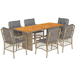 vidaXL Ensemble à manger de jardin coussins 7 pcs mélange beige rotin