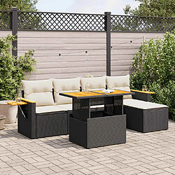 vidaXL Salon de jardin avec coussins 7 pcs noir résine tressée acacia