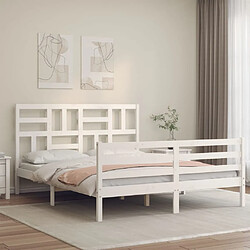 Maison Chic Cadre/structure de lit avec tête de lit pour adulte - Lit Moderne Chambre blanc King Size bois massif -MN75561