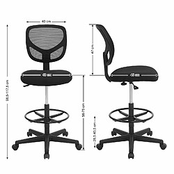 Songmics Tabouret avec Repose-Pieds Circulaire, Hauteur réglable, Siège Ergonomique Rotatif, Fauteuil de Bureau sans accoudoirs, Revêtement de l’Assise en Tissu, Charge maximale 120 kg, Noir OBN15BK pas cher