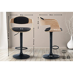 Decoshop26 Set de 2 tabourets de bar chaises hautes pieds trompette en métal noir assise en bois clair et tissu noir TDB10762