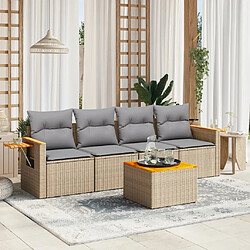 Maison Chic Salon de jardin avec coussins 5 pcs | Ensemble de Table et chaises | Mobilier d'Extérieur beige résine tressée -GKD53212