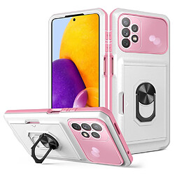 Coque en TPU + acrylique avec béquille en anneau et porte-carte blanc/rose pour votre Samsung Galaxy A13 4G