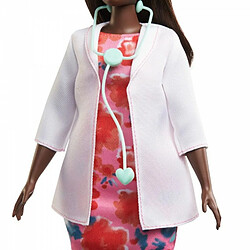 Barbie Métiers poupée docteure brune en robe à fleurs avec blouse blanche et stéthoscope, jouet pour enfant, GYT29 pas cher