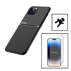 PHONECARE Kit Coque Magnetic Lux + Verre Trempé ClearGlass + Support Magnétique de Voiture Renforcé pour Apple iPhone 15 - Noir