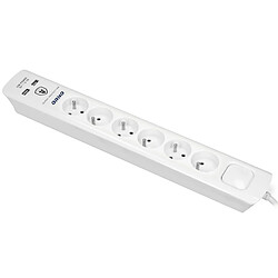 ORNO AE-13163/3M Multiprise Electrique avec Parafoudre à 6 Prises Câble de 3 m Interrupteur et 2 Ports USB (Blanc)