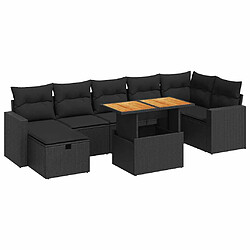 vidaXL Salon de jardin 5 pcs avec coussins noir résine tressée acacia