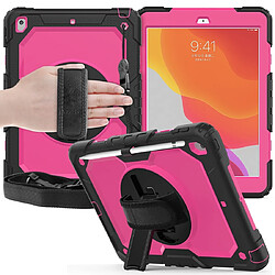 Wewoo Housse Étui Coque Pour iPad 10.2 Gel de silice coloré antichoc + de protection PC avec support et bandoulière et et fente stylo noir + rose vif pas cher