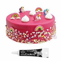 Scrapcooking Pâte à sucre en rouleau Fuchsia 430 g + Stylo de glaçage noir