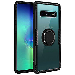 Avizar Coque Samsung Galaxy S10 Bi-matière Bague Support Vidéo Finition carbone - Noir