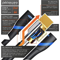 Acheter Primewire ? Câble HDMI 2.1 de 0,5m coudé 270°- 8k @30Hz - @120Hz DSC - 4k @144Hz - @240Hz DSC UHD II - Compatible avec HDMI 2.0a et 2.0b - 3D -rafraichissement VVR -DynamicHDR 10+ - eARC- DolbyVision