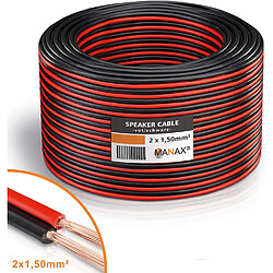 MANAX® CCA Câble d'enceintes Rouge/Noir 10 m 2 x 1,5 mm 2 x 1,5 mm 2 Rouges/Noir