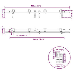 vidaXL Kit fixation porte coulissante 183 cm Acier inoxydable Argenté pas cher