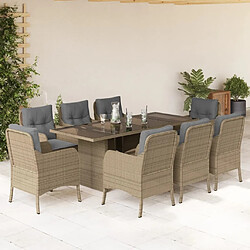 Maison Chic Ensemble à manger d'extérieur 9 pcs avec coussins,Salon de jardin,Mobilier de jardin beige Poly rotin -GKD604375