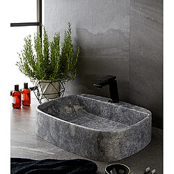 Pegane Vasque à poser / lavabo ovale en marbre coloris gris - Longueur 52 x Hauteur 13 x Profondeur 42 cm pas cher