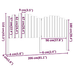 vidaXL Tête de lit Noir 206x4x110 cm Bois massif de pin pas cher