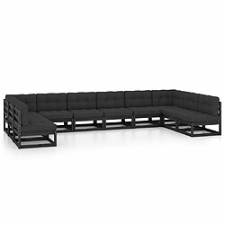 Maison Chic Salon de jardin 10 pcs + coussins - Mobilier/Meubles de jardin - Table et chaises d'extérieur Noir Bois de pin massif -MN73650