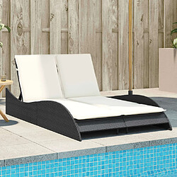 Maison Chic Chaise longue avec coussins, Transats, Bain de Soleil noir 114x205x73 cm résine tressée