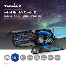 NEDIS PACK 4-en-1 | Clavier, casque, souris et tapis de souris | Noir/Bleu | AZERTY | FR