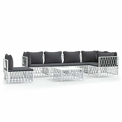 Maison Chic Salon de jardin 7 pcs + coussins - Mobilier/Meubles de jardin - Table et chaises d'extérieur blanc acier -MN44106