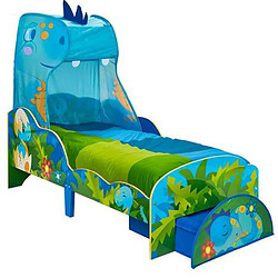 Pegane Lit dinosaure enfant avec ciel de lit et tiroir de rangement - Dim : H.138 x L.77 x P142 cm