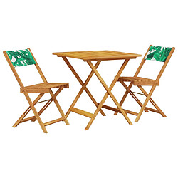 vidaXL Ensemble de bistro 3 pcs motif de feuilles tissu et bois massif