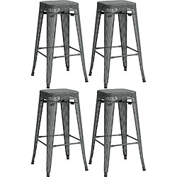 Decoshop26 Set de 4 tabourets de bar avec repose-pieds design industriel empilable en métal perforé gris 10_0004511