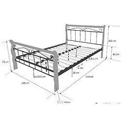 Acheter Decoshop26 Lit adulte 2 personnes en métal et bois 140 x 200cm avec sommier à lattes LIT06023