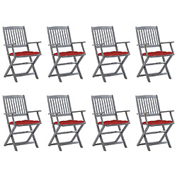 vidaXL Chaises pliables d'extérieur lot de 8 et coussins Bois d'acacia