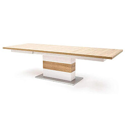 Pegane Table à manger extensible en pin coloris blanc / chêne - L.180-280 x H.77 x P.100 cm