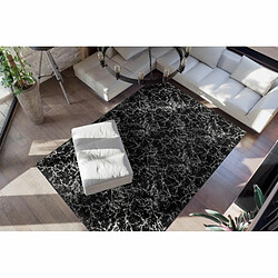 Paris Prix Tapis Marbré à Poils Longs Bijou Noir & Argent 160 x 230 cm