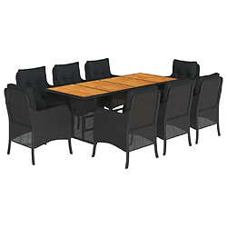 Maison Chic Ensemble à manger d'extérieur 9 pcs avec coussins,Salon de jardin noir résine tressée -GKD766527