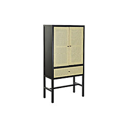 Avis Pegane Armoire en bois sapin et en rotin noir avec 1 tiroirs 2 portes et 1 étagères - Largeur 80 x Hauteur 160 x Profondeur 38 cm